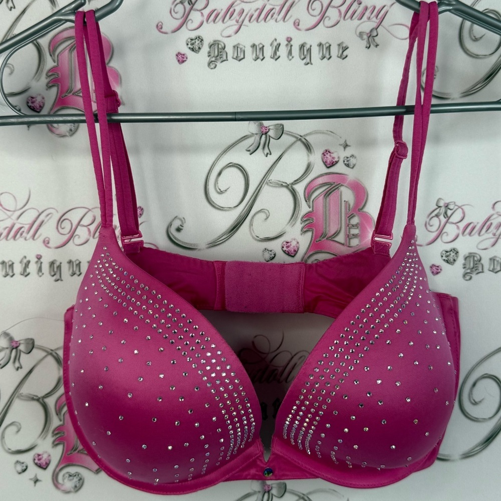 Victoria's Secret bra crystal diamond bling pink Fuchsia Bra with Rhinestones